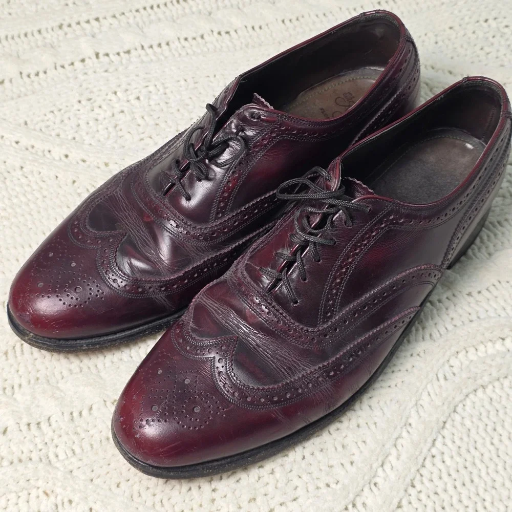 VTG Florsheim‎ Royal Imperial Burgundy Leather Wingtip Oxford Dress Shoes Mens 9
